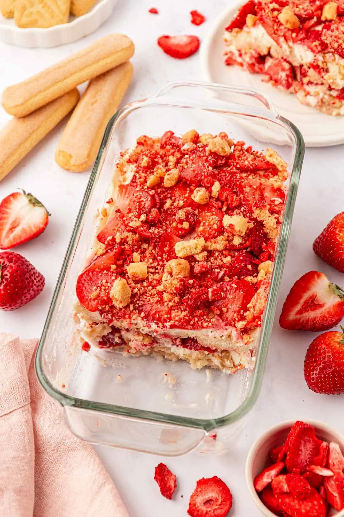strawberry tiramisu in a loaf pan