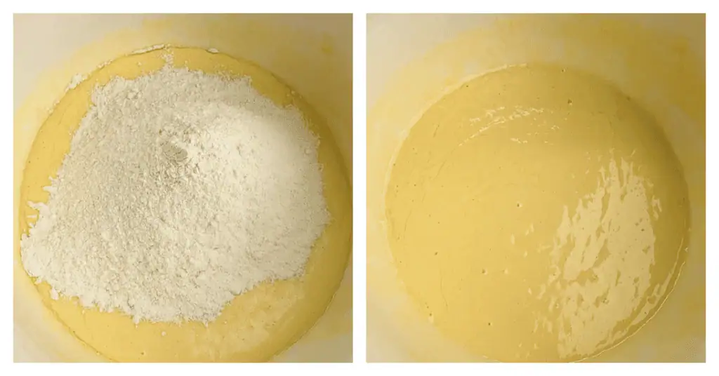 dry ingredients stirred into the batter