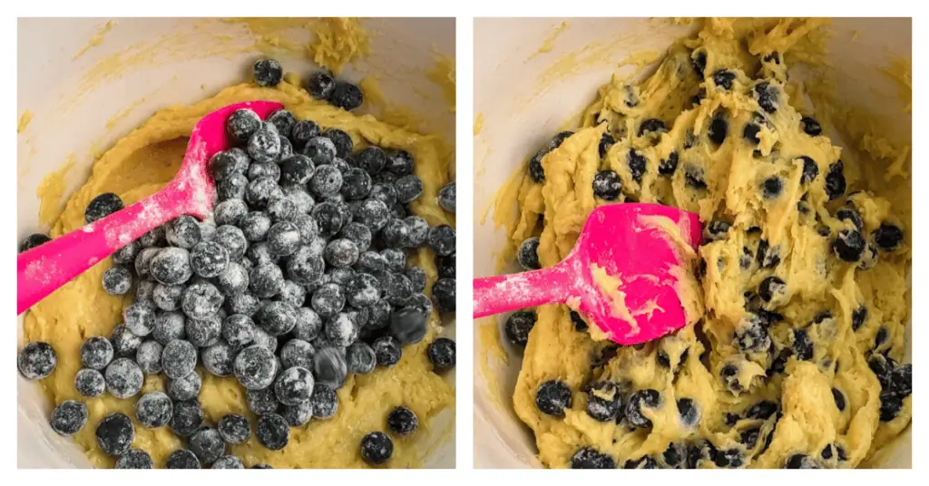 blueberries folded into the bowl