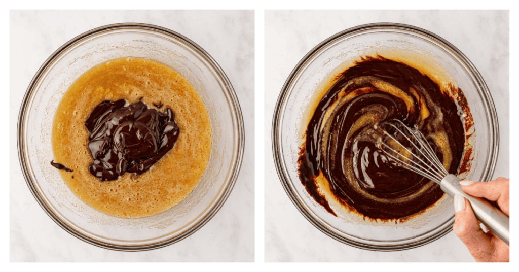 chocolate mixture stirred into the wet ingredients