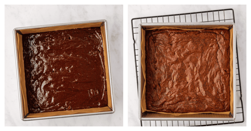 brownies spread into pan and baked
