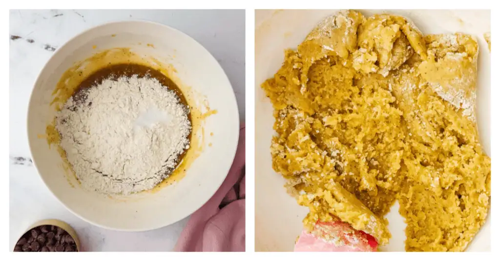 dry ingredients stirred into the cookie dough