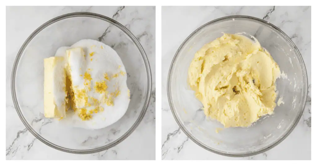 butter and sugar and lemon zest creamed together