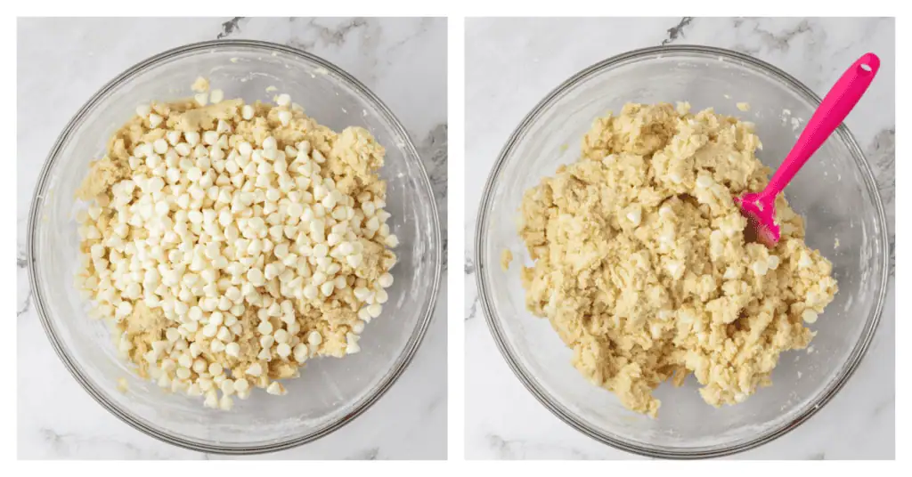 white chocolate chips added to the cookie dough