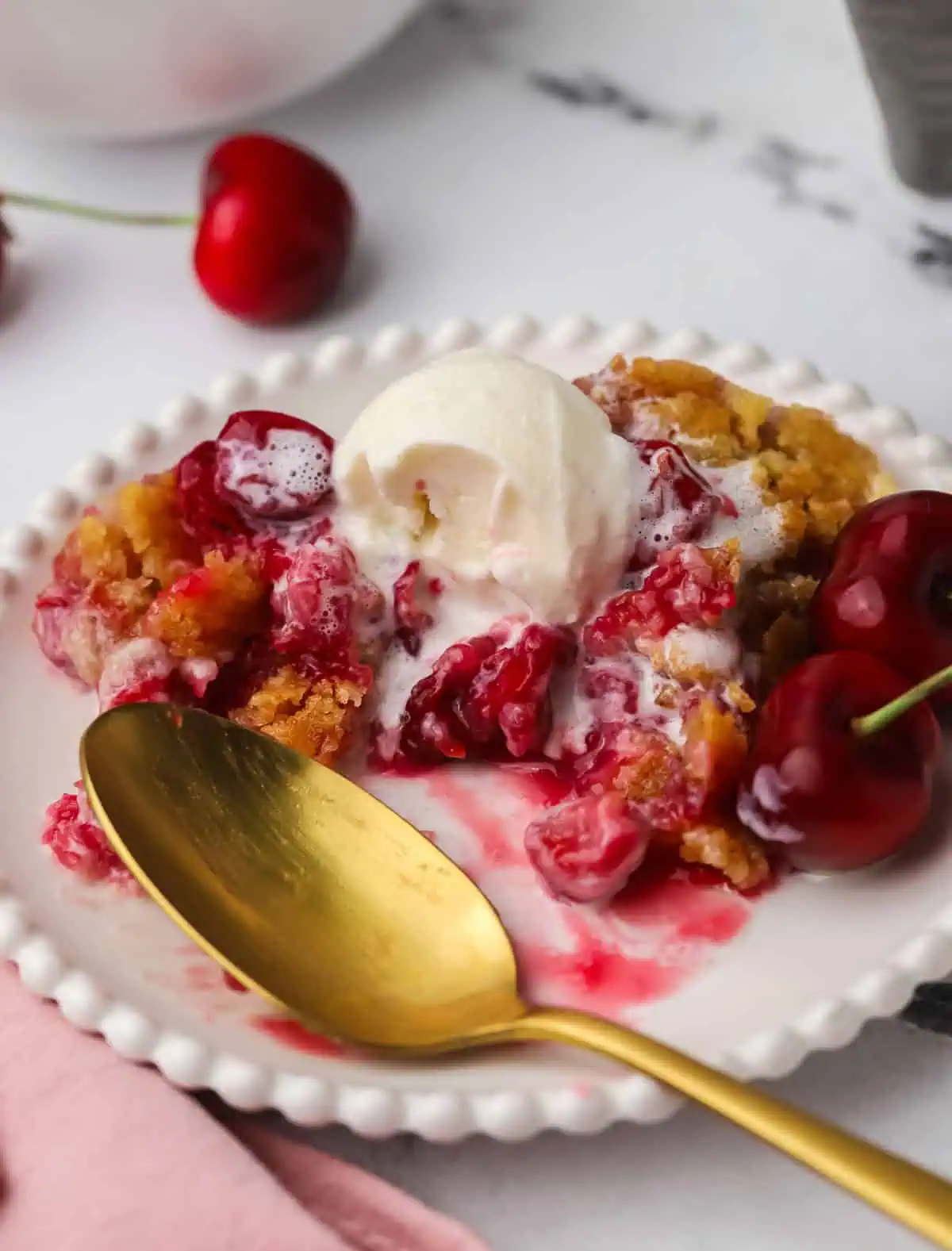 half a plate of cherry cobbler