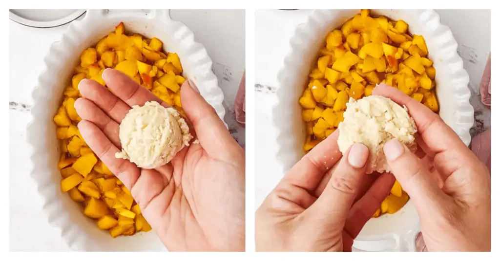 biscuit topping scooped and flattened