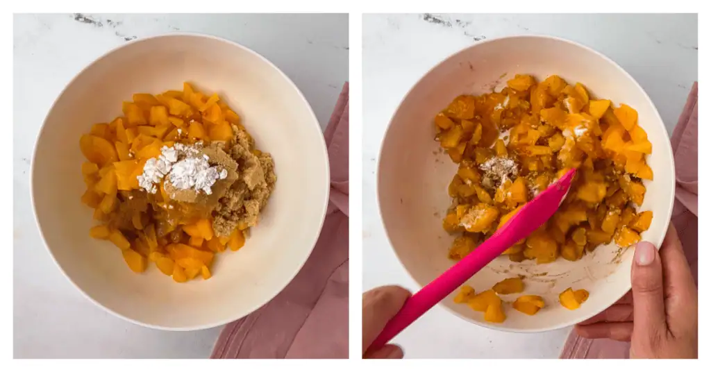 peach filling stirred together in a bowl