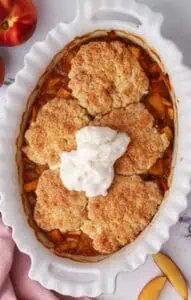 a dish of peach cobbler