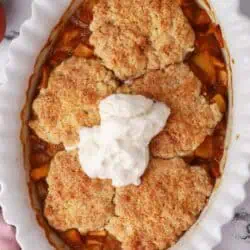 a dish of peach cobbler