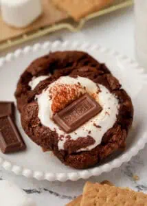 two smores brownie cookies on a plate