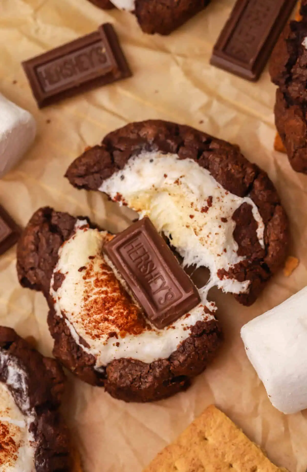 smores brownie cookie pulled apart