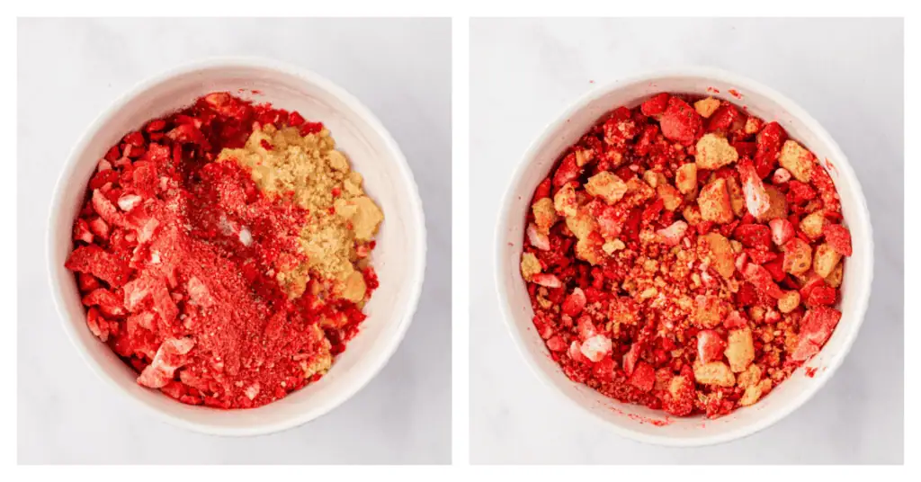 freeze dried strawberries, cookies and butter stirred together