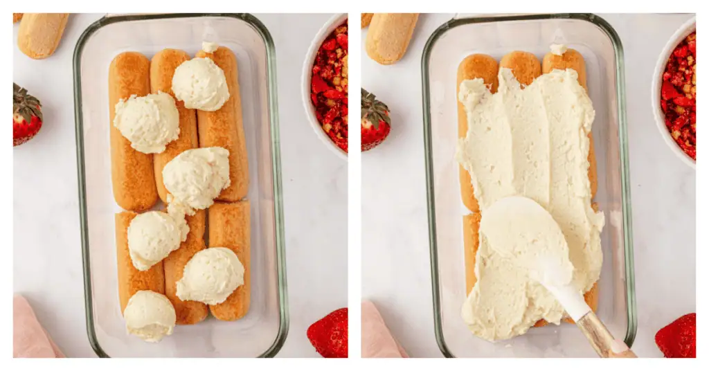 mascarpone mixture spread on top of lady fingers