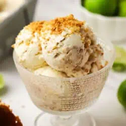 an ice cream dish with key lime pie ice cream in it