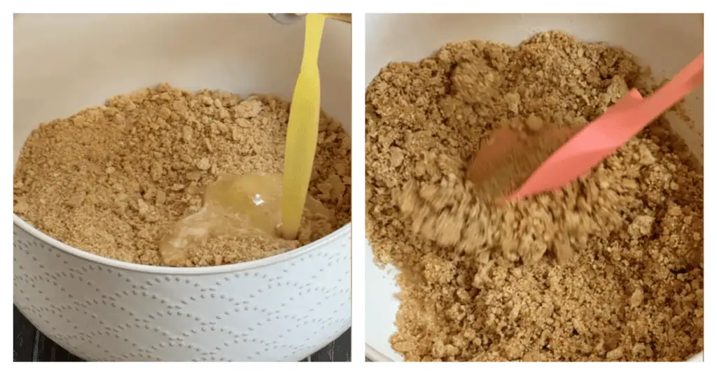 melted butter added to the graham cracker mixture
