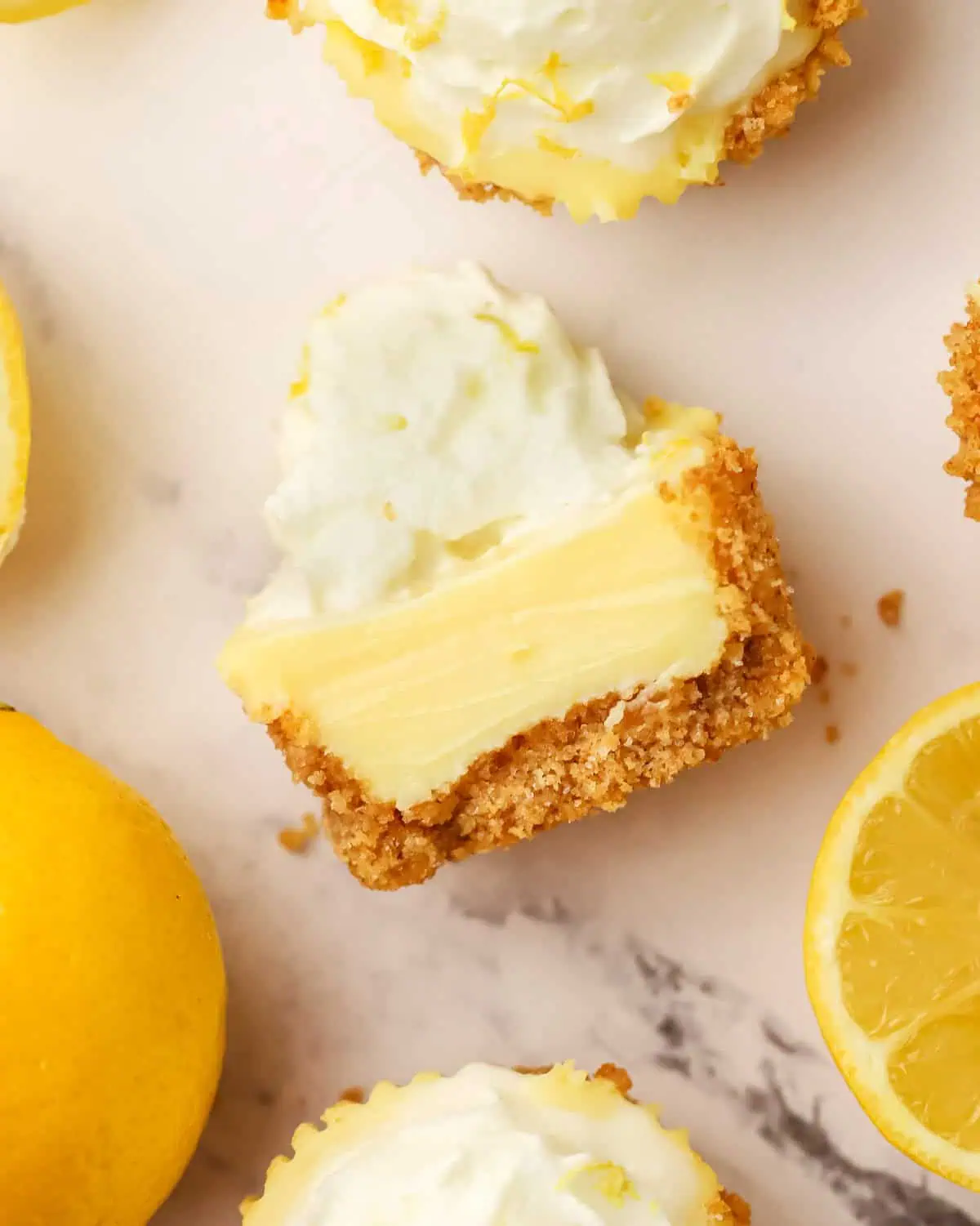 a mini lemon pie cut in half