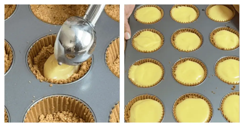 lemon filling scooped into the muffin cups