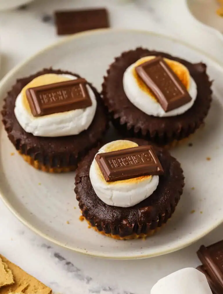 three brownie smores bites on a plate