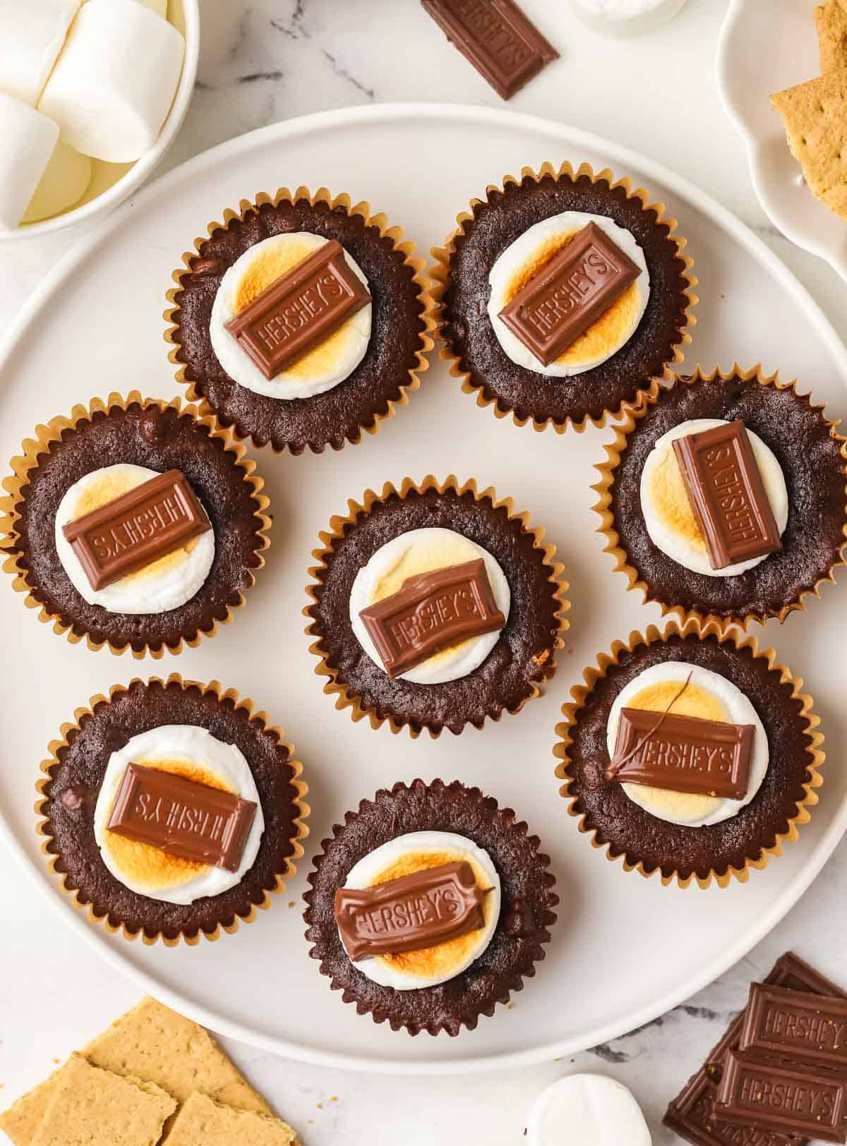 eight smores brownie bites on a plate