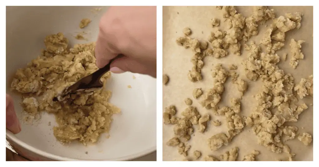 crumbs stirred together and spread onto a sheet