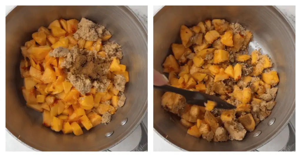 peach mixture stirred together in a saucepan