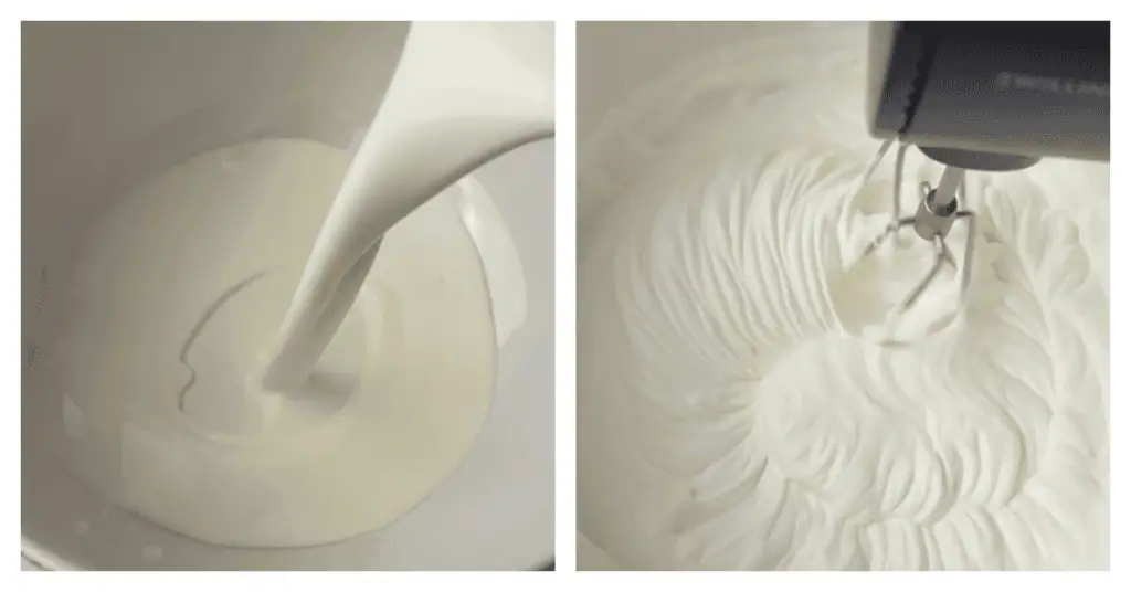 cream whipped into stiff peaks