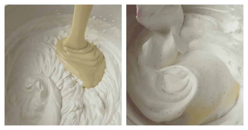 condensed milk added to the bowl and folded together with the whipped cream