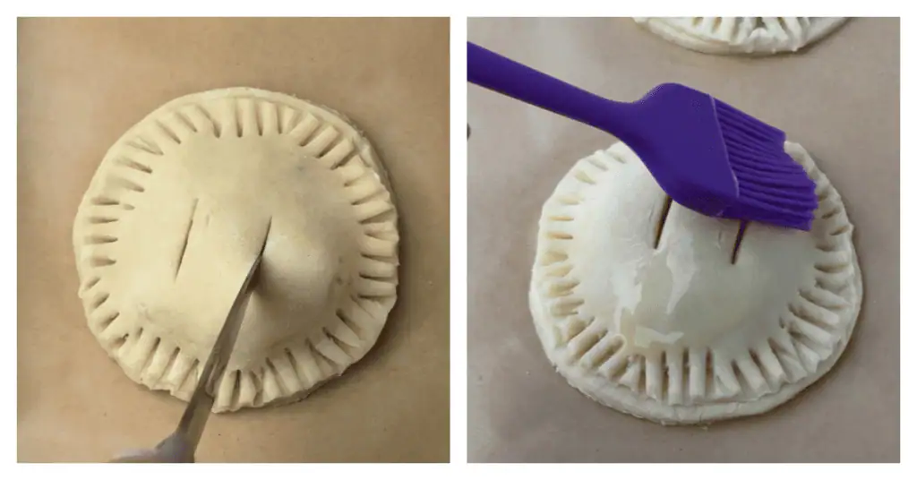 slits cut into a hand pie and brushed with egg wash