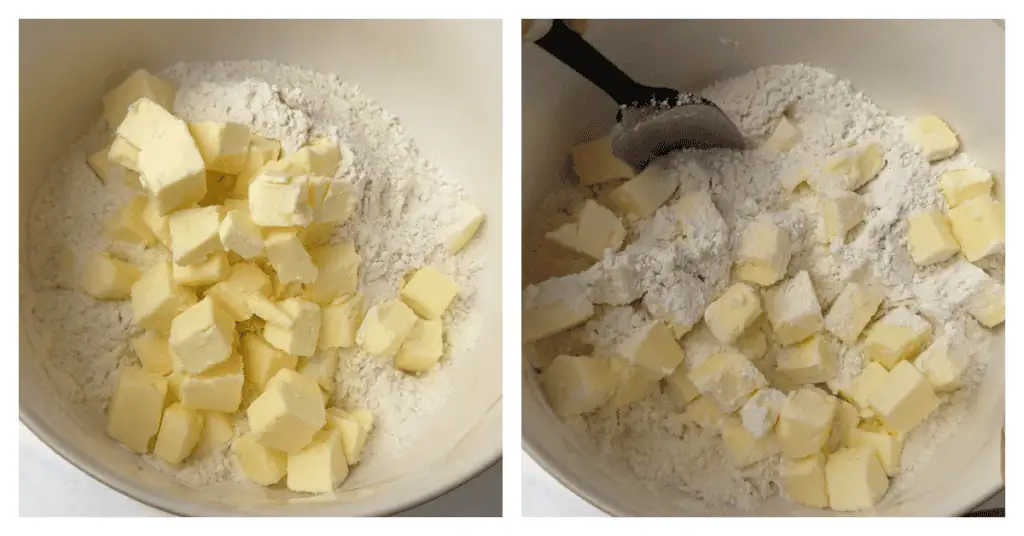 butter cubes and flour stirred together