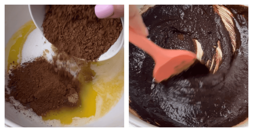 cocoa, and sugars stirred into the melted butter