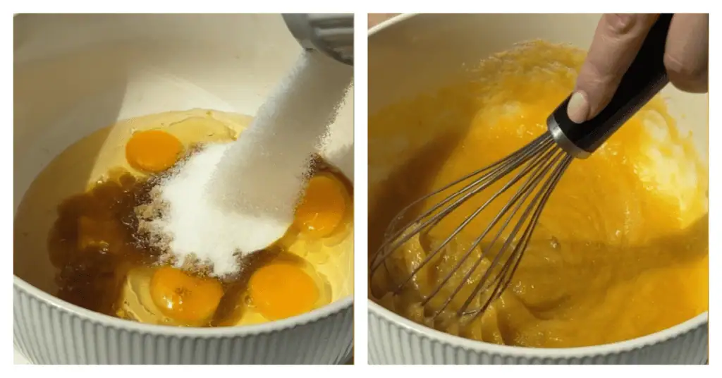wet ingredients whisked together in a bowl