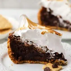 slice of smores brownie pie on a plate