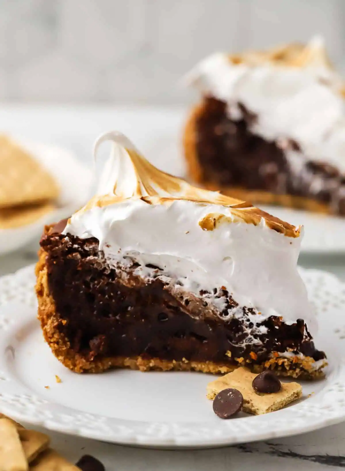 slice of smores brownie pie on a plate