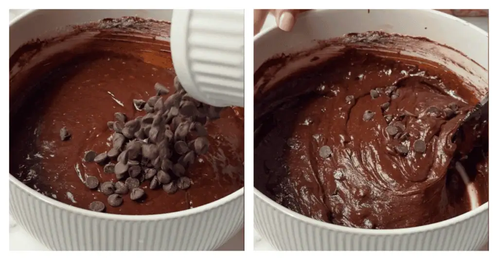 chocolate chips added to the brownie batter