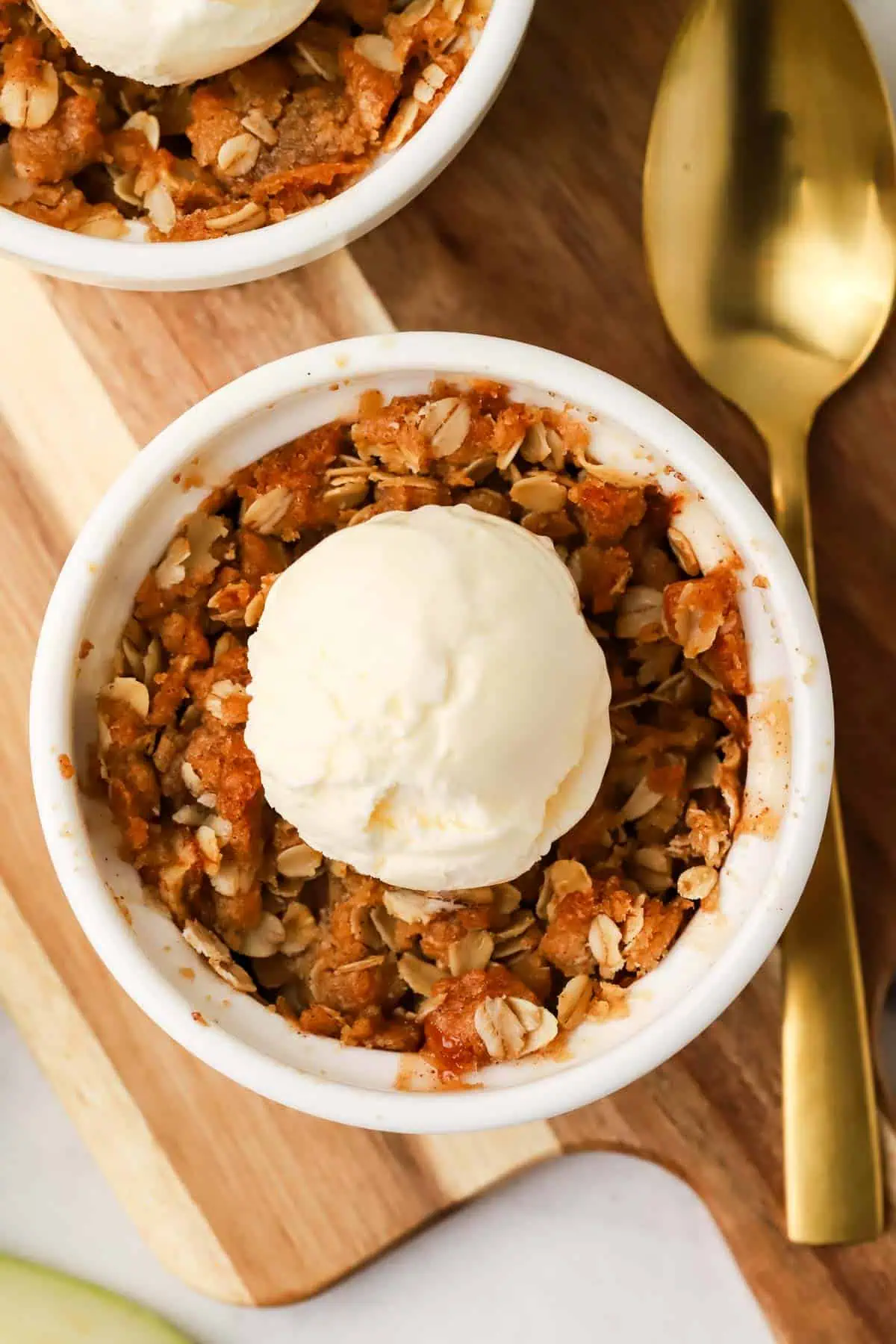 ramekin with apple crisp in it