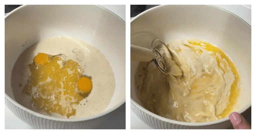 wet ingredients added to bowl