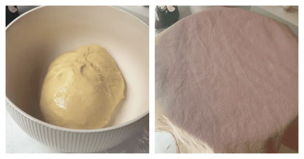 dough in a bowl covered with a towel