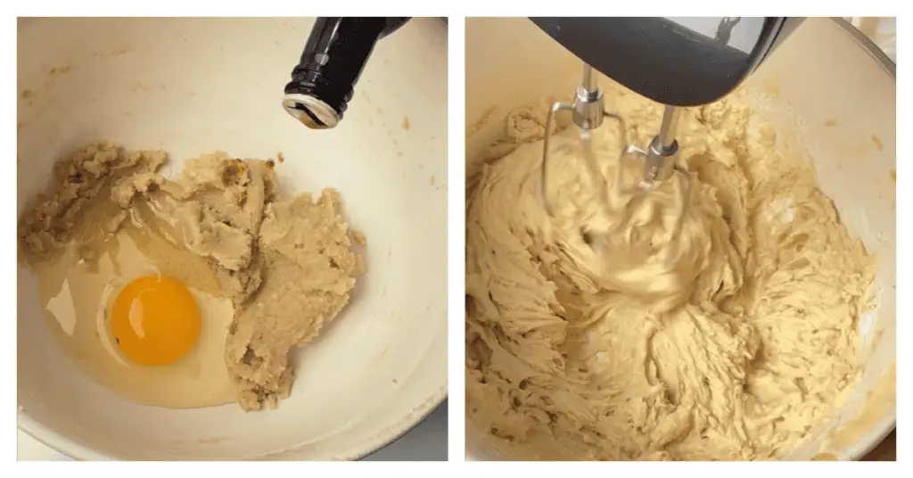 egg and vanilla added to the cake batter