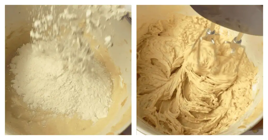 dry ingredients added to cake batter