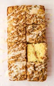mini coffee cake cut into squares