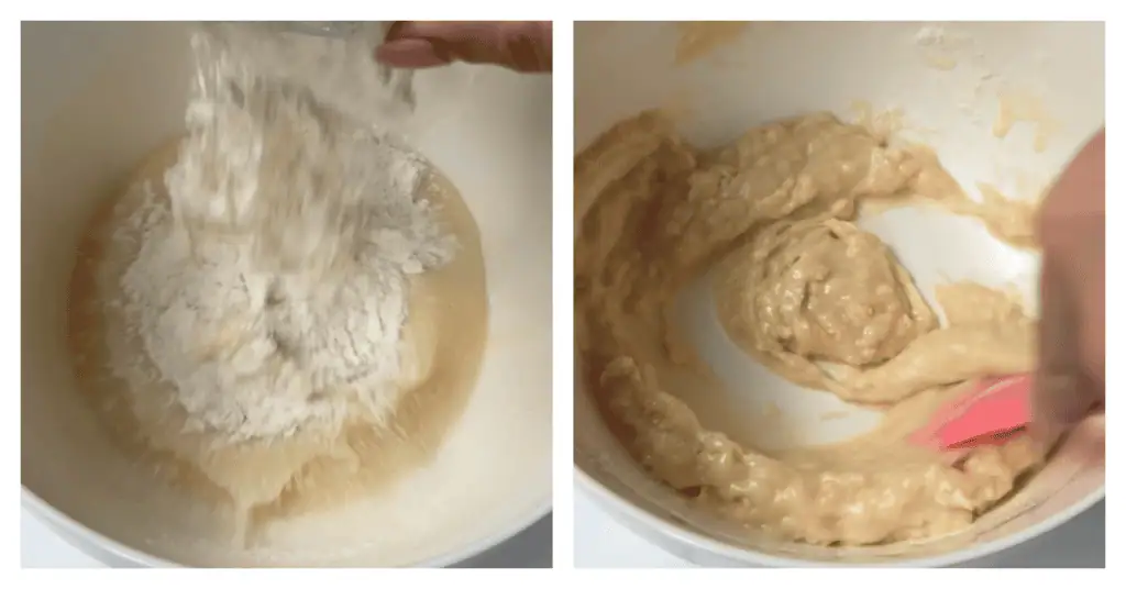 dry ingredients stirred into cobbler batter