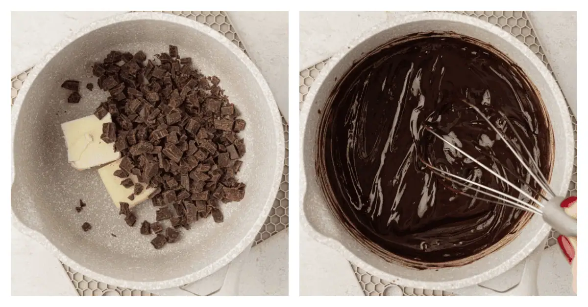 butter and chocolate melted together in a saucepan