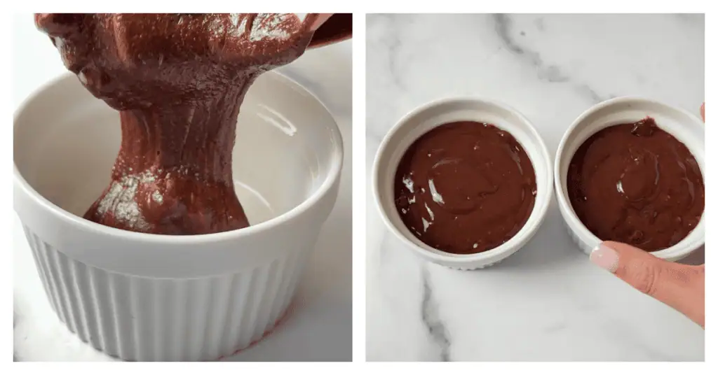 brownie batter poured into ramekins