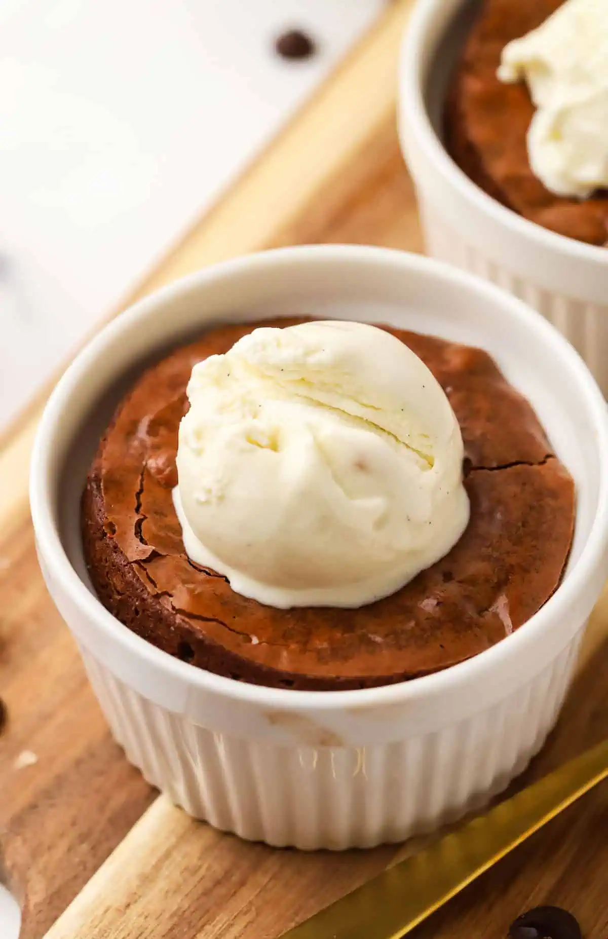 brownie ramekin topped with ice cream