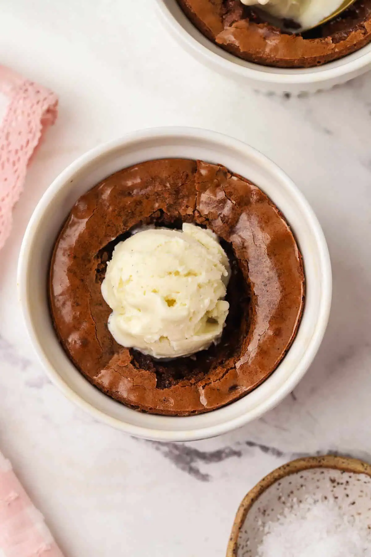 brownie ramekin topped with ice cream