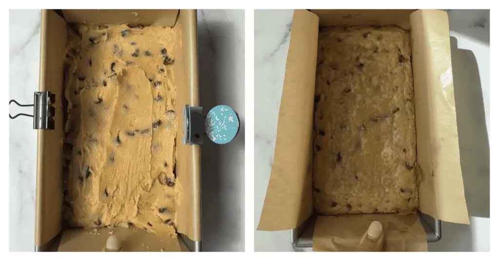 cookie dough pressed into a loaf pan and baked