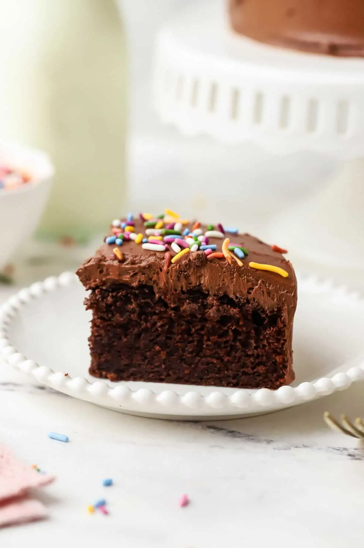 slice of mini chocolate cake on a plate