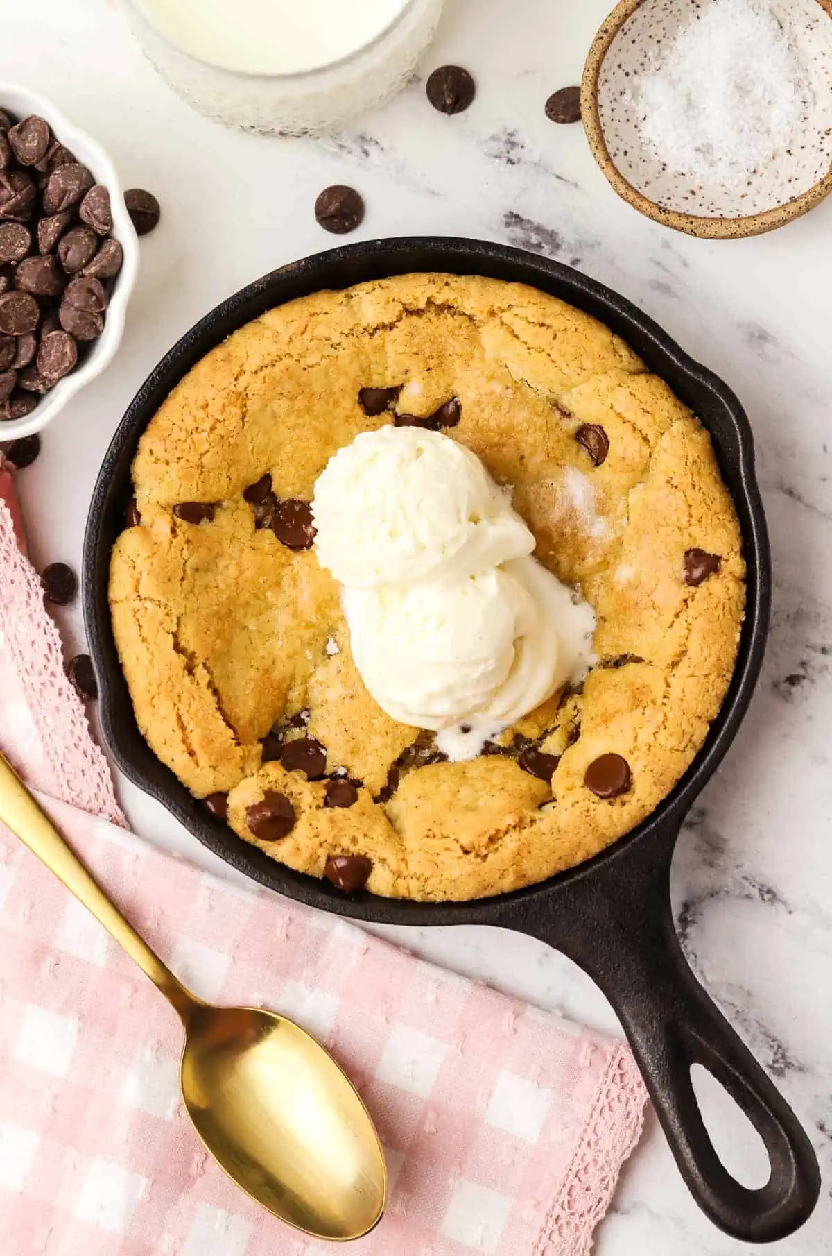 mini cookie skillet topped with ice cream