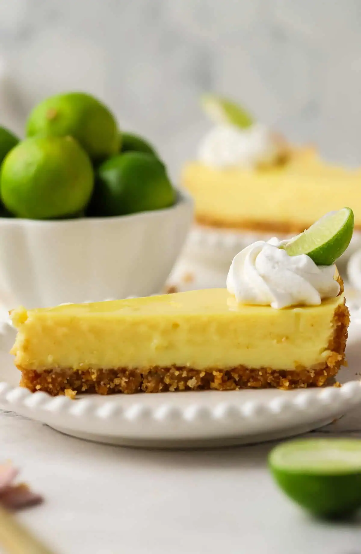 slice of small batch key lime pie on a plate