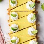 loaf pan key lime pie cut into eight servings